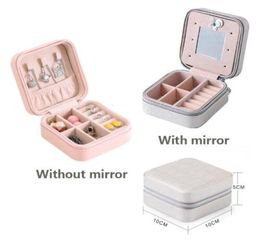 Portable Jewellery case packing PU Leather Jewellery Box Makeup Organiser Cosmetic boxMirror travel earring Ring casket2894474