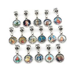 150pcslots Round Jesus Christ icon Dangle Charm Beads Fit Pendant Bracelet necklace DIY Jewellery Religious Christmas gift 13x28mm 9162651