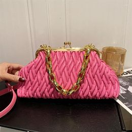 Evening Bags 2022 Famouse Brand Women Thick Chain Handbag And Purses Designer Lady Pleated Shell Clip Clutch Pink Green Crossbody 291V
