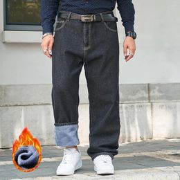 Men's Jeans Plus Size 46 48 Winter Velvet Fatty Fleece Warm Denim Straight Wide-legged Pants 200KG Four Season Trousers