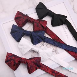 Bow Ties 6 12cm Fashion Wine Navy Blue Black Solid Floral Polyester Bowtie For Man Wedding Business Casual Daily Necktie