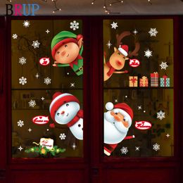 Cartoon Lovely Christmas Wall Stickers Santa Claus Window Decor Snowman House Decoration Elk Snowflake Wallpaper Waterproof