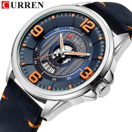 Mens Watches Top Brand CURREN Leather Wristwatch Analog Army Military Quartz Time Man Waterproof Clock Fashion Relojes Hombre211r