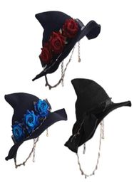 Stingy Brim Hats Halloween Headwear With Rose Decoration In Darky Gothic Style Lolita Costumes Decorated Witch Hat S03 21 Drop3532266