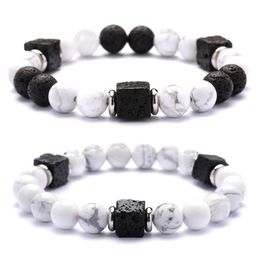 Lava Stone Cube Beads 8MM Howlite Bracelet Man Fashion Gift For Men Ankle Bead Bracelets Beaded Strands318l