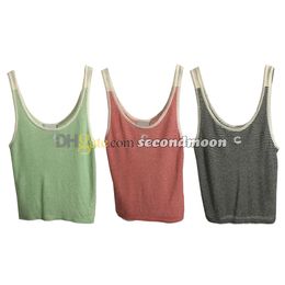 Stripe Print Tanks Top Women U Neck Vest Letters Embroidered Sport t Shirt Outdoor Fitness Camis