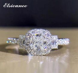 Cluster Rings ELSIEUNEE 925 Sterling Silver Square Simulated Moissanite Zircon Wedding Engagement Ring Three Stones For Women Whol7013869