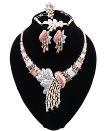 Dubai Jewelry Sets Gold Silver Wedding Necklace Earrings Bracelet Ring Set for Women Bridal Party Costume Accessories2692435