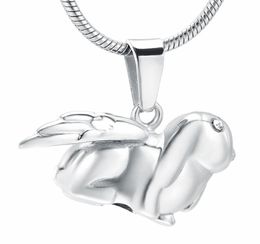 ZZL081 Angel Wing Rabbit Stainless Steel Keepsake Urn Necklace With Crystal Eyes Pet Memorial Jewellery For Cremation Ashes2261092