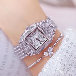 Wristwatches 2021 Fashion Roman Number Ladies Wrist Watches Diamond Square Woman Sliver Quartz Women191g