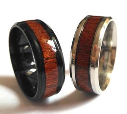 25pcs Silver Black Retro Wood Stainless Steel band Rings Men Women Fashion Finger Rings Whole stainless steel Jewellery Lots7710138