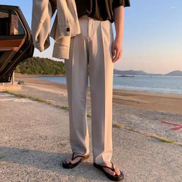 Men's Suits Men Straight Casual Pants 2023 Summer Korean Style Baggy Personality Slit Wide Leg Suit Trousers Male Streetwear N41