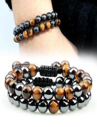 2pcs Hematite Tiger Eye Beads Strands Bracelets Handmade Adjustable Men Health Protection Energy Stones Couple Distance Bangles Je6824979