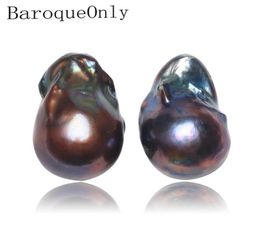 Baroqueonly large size natural freshwater black Baroque pearl earrings 925 sterling silver personalized gift EQB 2106244357851