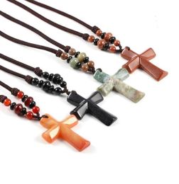 Pendant Necklaces Natual Stone Cruciform With 66cm Necklace Women For Making DIY Jewellery Beads Gift Size 47x33mm3752839