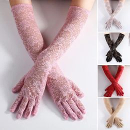 Summer Elegant Women Long Driving Gloves White Black Sunscreen Gloves Sexy Anti-UV Elasticity Lace Mesh Gloves Arm Warmer