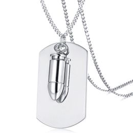 Stainless Steel Men's Blank Dog Tag Necklace with Bullet Pendant on Chain - Silver Gold Black299m