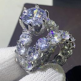 2020 New Arrival Unique Vintage Jewellery 925 Sterling Silver Couple Rings Round Cut White Topaz CZ Diamond Women Wedding Bridal Rin2471