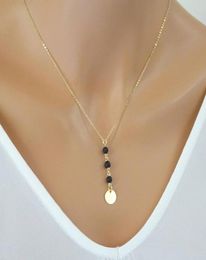 Pendant Necklaces 10pcs Black Lava Stone Disc Essential Oil Diffuser Chain Necklace Jewellery Ball Bead1853436