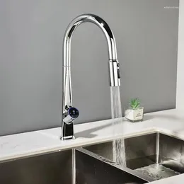 Kitchen Faucets Brass Pull Out Sink Faucet Temperature Display Push Switch And Cold Mixer Water Multifunction Tap