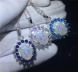 Vecalon Princess Royal pendant 925 silver Opal Diamond Party Wedding Pendants with necklace for Women Men Jewellery Gift5857551