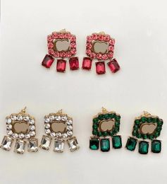 Red Green White Rhinestone Stud Crystal Design Earring Gold Ear Studs Alloy Earrings for Women Fashion Big Studs Whole Woman 22770153