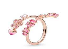 Diamond peach blossom flower Ring Set Original Box for Pan 925 Sterling Silver plated 18k rose gold Women Girls Wedding open Rings3000635