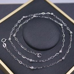 Chains Real 18K White Gold Chain For Women 3mm Carved Ball Cable Necklace Link 16.5inch Length/2.22g Stamp Au750 Support Test