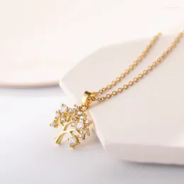 Pendant Necklaces Necklace For Women's 18k Gold Plated Exquisite Crystal Zircon Round Plant Tree Of Life Classic Fashion Jewelry