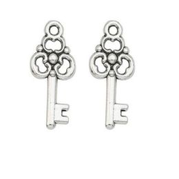 200Pcs lot alloy Key Charms Antique silver Charms Pendant For necklace Jewellery Making findings 22x10mm188D