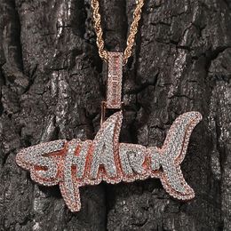 New Hip hop Copper CZ Shark Pendant Micro Pave Cubic Zirconia Simulated Diamonds Pendant Necklace Mens Fashion Jewelry232b