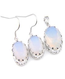 LuckyShine Gorgeous Engagements Jewellery White Moonstone Oval Silver Pendants and Earring Set2175950