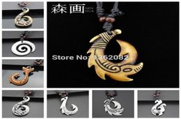 SENHUA Hawaiian Style Men Womens Imitation Bone Carving NZ Maori Fish Hook Charm NecklaceFishhook Pendant Gift MN2587960334