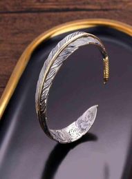 Retro Fashion Feather Open Adjustable Metal Bracelet Men039s Personality Cool Rock Hip Hop Jewelry5805064