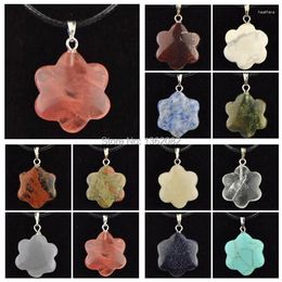 Pendant Necklaces Women's Fashion Jewellery 12pcs Tiger's Eye Opal Pink Crystal Malachite Multi Natural Stone Flower Pendants Necklace Gift