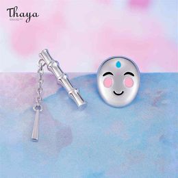 Thaya Women Earring No Face Man Silver Color Earring stud Enamel Bamboo Ghibli Spirited Away Kawaii Jewelry Stud Cartoon Gift 21053006