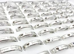 Whole 100PCsLot Stainless Steel Band Rings For Men Women Silver Romantic FOREVER LOVE Fashion Jewellery Couple Gift Engagement 7554150