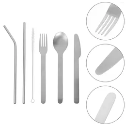 Dinnerware Sets Portable Straws Reusable Camping Silverware Stainless Steel Buffet Serving Utensils