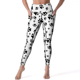 Active Pants Dog Paws Pattern Leggings With Pockets Animal Lovers Printed Yoga Push Up Gym Legging Aesthetic Stretch Sport