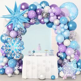 Christmas Decorations 140pcs Frozen Theme Party Snowflake Blue Purple Balloons First 5th Birthday Girl Snow Queen Decoration Globos 231213