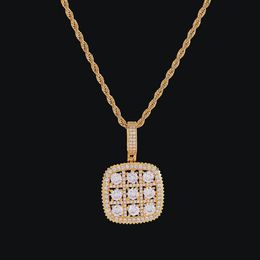 Shiny Solitaire Square Military Army Cluster Pendant Necklace Chain Gold Silver Cubic Zirconia Men Hip hop Jewellery For Gift218x