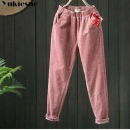 Women's Pants s Solid Colour Straight for Women Corduroy Casual Harem Elastic Waist Trousers Female Clothing Autumn Winter Fleece Thick 2312012