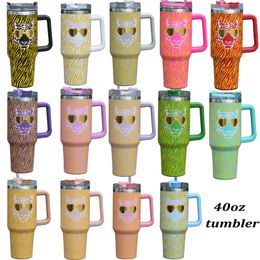 40oz tumbler designer tumblers tigher design stainless steel with Logo handle lid straw big capacity beer mug water bottle outdoor camping cup