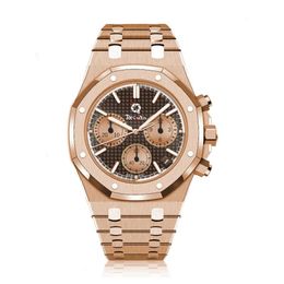 Men's Automatic Mechanical Watch REQUIN OO15202 Gold Stainless Steel Case Royal Brown Six Hands Multifunction Calendar Dial F315R