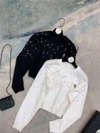 New design women's logo letter embroidery rhinestone crystal shinny bling knitted sweater tops SMLXL