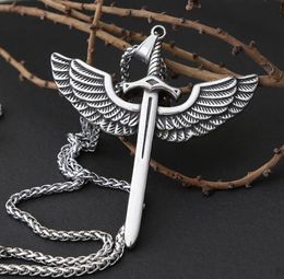 Pendant Necklaces Vintage Angel Holy Sword Stainless Steel Necklace For Men Fashion Jewellery Wing Punk Chain7428105