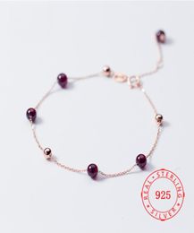 China sell Red Gemstone Garnet Beads Women Real Sterling Silver Bracelet white gold plated lady bracelets fashion Jewellery 8852964