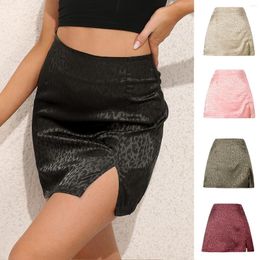 Skirts Leopard Print High Waist Slit Skirt Sexy Satin Zip European And American Women's Clothing