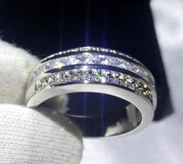 Cluster Rings Unique Engagement Wedding Band For Men Silver Colour Zircon Stone White Gold Filled Male Party Ring Jewelry4364205