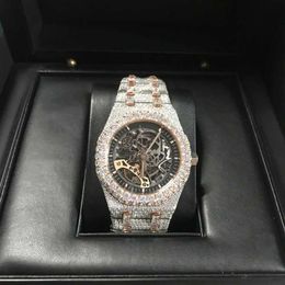 Ap Watches Watch Version Moissanite Stones Skeleton Gold Mixed Silver Pass Test Mens Vvs Diamonds Top Quality Mechanical Eta Luxury Full Iced Out RKO4